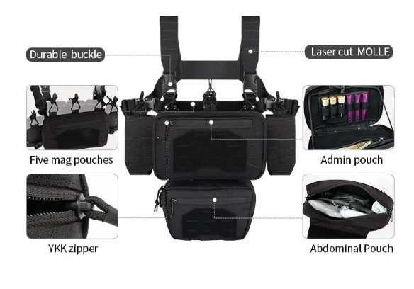 Chest rig with admin and abdominal pouch